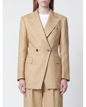 Tagliatore Double-Breasted Linen Blazer With Lapel Collar - Natural