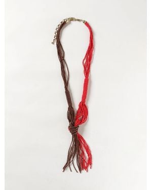 ALLUJEWELS Bicolour Multi-Strand Glass Necklace With Beads And Decorative Knot - Red