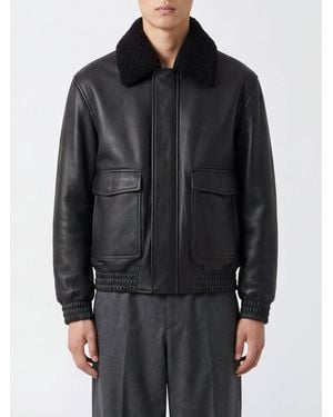 Arma Leather Jacket With Fur Collar And Elasticated Cuffs - Black