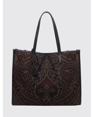 Etro Paisley Cotton Canvas Tote Bag With Double Handles And Pegaso Logo - Black