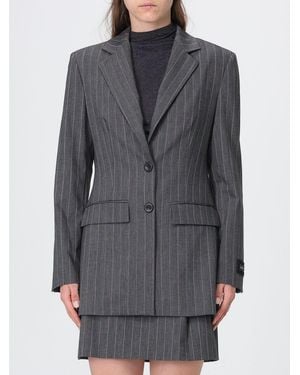 Pinko Single-Breasted Pinstriped Slim Fit Blazer - Gray