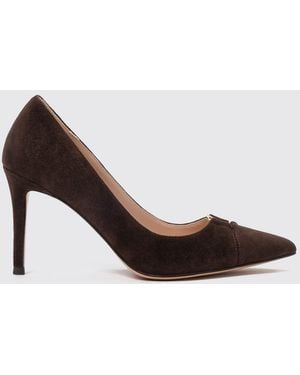 Twinset Suede Leather High Stiletto Heel Pumps With Almond Toe - Brown