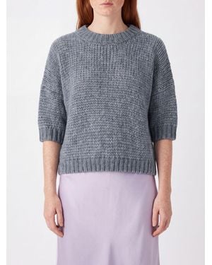 Roberto Collina Short-Sleeved Alpaca Wool Crewneck Sweater - Blue