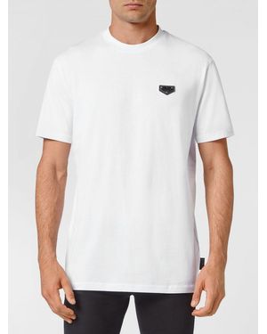Philipp Plein Cotton T-Shirt With Applied Logo Patch On The Chest - White