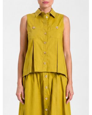 Twinset Stretch Cotton Sleeveless Shirt - Yellow