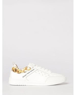 Versace Jeans Couture Leather Trainers With Baroque Print - Natural