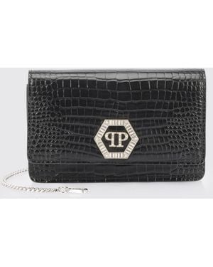 Philipp Plein Crocodile Print Leather Clutch - Black