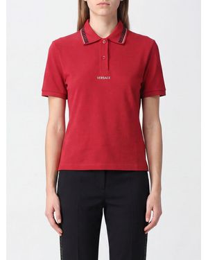 Versace Slim-Fit-Poloshirt Aus Baumwolle Mit Kontrastlogo Und Paspelierung - Rot