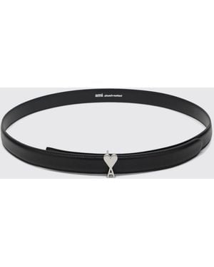 Ami Paris Slim Leather Belt With Ami De Cœur Logo Buckle - White