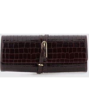 Liffner Smooth Calfskin Clutch Bag With Flap And Buckle Closure - Red