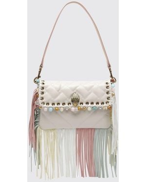 Kurt Geiger Oxford Leather Mini Shoulder Bag With Embroidery And Stones - White