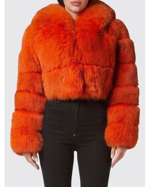 Philipp Plein Bomber Jacket With Fox Fur Hood - Orange
