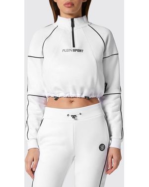 Philipp Plein Cropped Zip-Up Jersey Sweatshirt With Funnel Neck - White