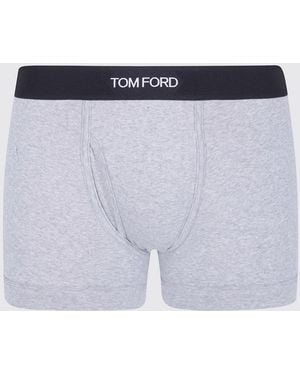Tom Ford Stretch-Cotton Boxer Briefs With Logo Waistband - Blue