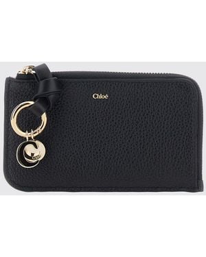 Chloé Chlo&Eacute Alphabet Kartenetui Aus Genarbtem Leder Mit Charm Und Reißverschluss - Schwarz