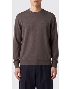 Fay Pure Merino Wool Crewneck Sweater With Ribbed Trims - Gray