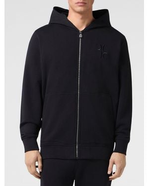 Billionaire Cotton Zip-Up Hoodie With Embroidered Logo - Blue