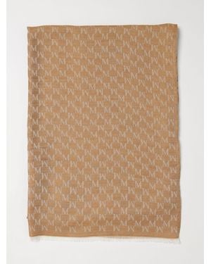 Max Mara Cotton And Wool Scarf With Logo - Natural