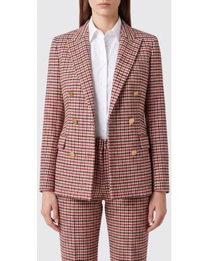 Tagliatore Double-Breasted Wool-Blend Blazer With Houndstooth Pattern - Red