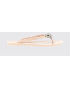 Mach & Mach Pvc Flip Flops With Rhinestone Hearts - Natural