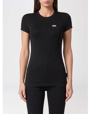 Philipp Plein Slim Fit Stretch Cotton T-Shirt With Logo And Crew Neck - Black
