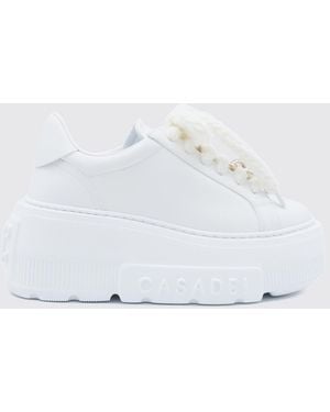 Casadei Nexus Leather Platform Sneakers With Floral Embroidery - White