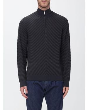 Emporio Armani Slim Fit Chevron Virgin Wool Turtleneck Jumper - Blue