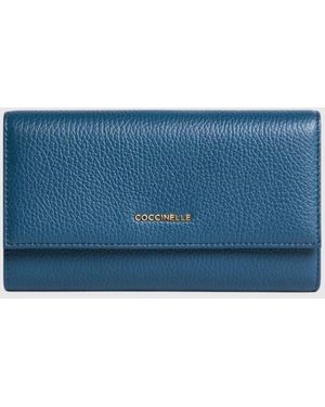 Coccinelle Metallic Soft Grained Leather Wallet - Blue