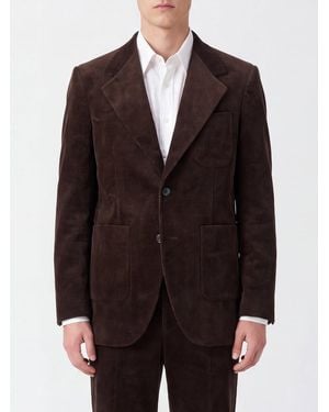 Tonywack Single-Breasted Velvet Blazer With Peak Lapels And Patch Pockets - Brown