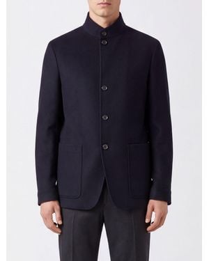 ZEGNA Single-Breasted Pure Cashmere Blazer With Mandarin Collar - Blue