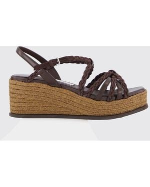 Jimmy Choo Nyra Woven Suede And Leather Wedge Sandal - Brown