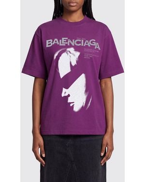 Balenciaga Relaxed Fit T-Shirt Aus Baumwolle Mit Kontrastierendem Logo-Print - Lila