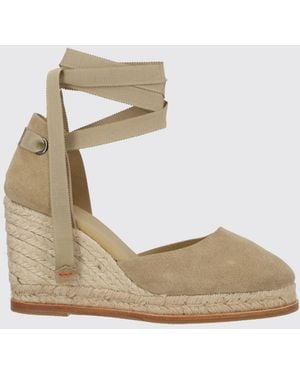 Castañer Camila High Wedge Suede Espadrilles With Ankle Ties - Natural