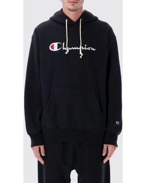 Champion Oversized Cotton Hoodie With Contrast Logo - Blue