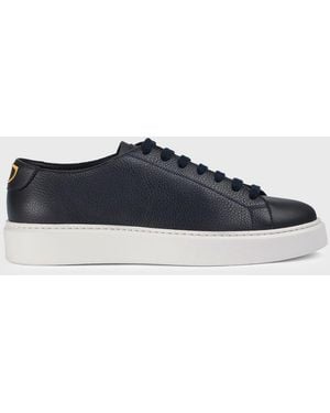 Doucal's Tumbled Leather Sneakers - Blue