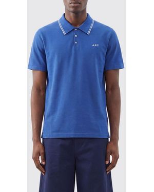 A.P.C. Short-Sleeved Cotton Polo Shirt With Contrast Logo - Blue