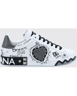 Dolce & Gabbana Dolce &Amp Gabbana Portofino Studded Calf Leather Trainers With Lettering Logo - White