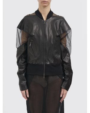 Yehuafan Cazadora Bomber De Piel Y Tul - Gris