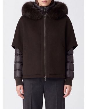 Moorer Wool And Cashmere Short Coat With Shearling Hood - Black