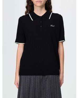 KARL LAGERFELD Polo De Punto De Pura Lana Merina Con Ribetes En Contraste - Negro