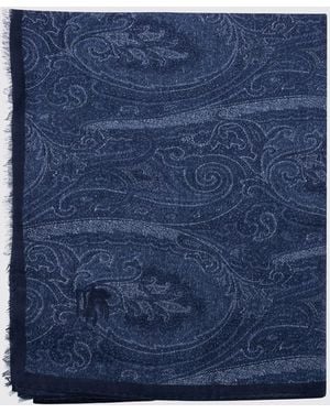 Etro Fringed Paisley Jacquard Cashmere Scarf - Blue