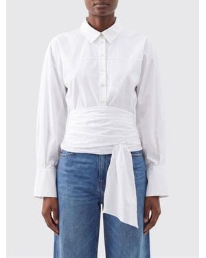 7 For All Mankind Slim Fit Cotton Shirt With Tie-Front And Balloon Sleeves - White