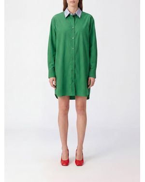 Loewe Minivestido Camisero De Algodón De Manga Larga Con Logo Bordado - Verde