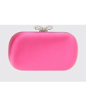 Self-Portrait Satin Hard-Case Clutch With Crystal Bow - Pink