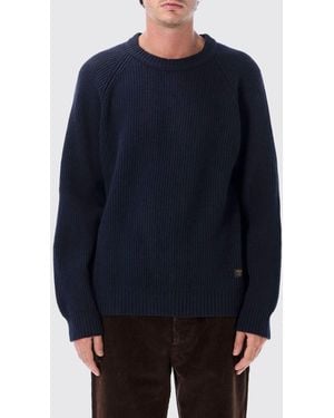 Filson Pure Wool Crewneck Jumper With Ribbed Cuffs And Hem - Blue
