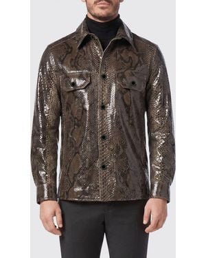 Billionaire Python Print Leather Shirt - Grey