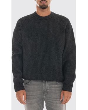 BOSS Relaxed Fit Virgin Wool Blend Crew Neck Jumper With Ribbed Trims - Black