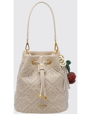 La Carrie Labyrinth Perforated Calfskin Leather Bucket Bag - Natural