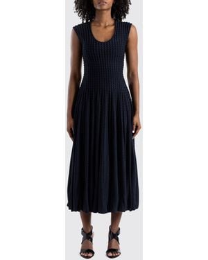Alaïa Sleeveless Knit Midi Dress With Crew Neckline - Blue
