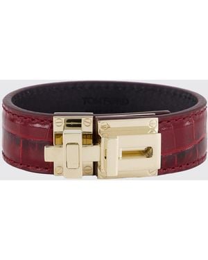 Tom Ford Crocodile Print Calfskin And Brass Bracelet - Multicolor